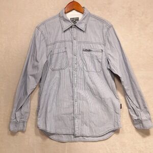 WearFirst Mens Long Sleeve Button Shirt Sz.M/Blue Striped/Outdoor/Zip Pocket